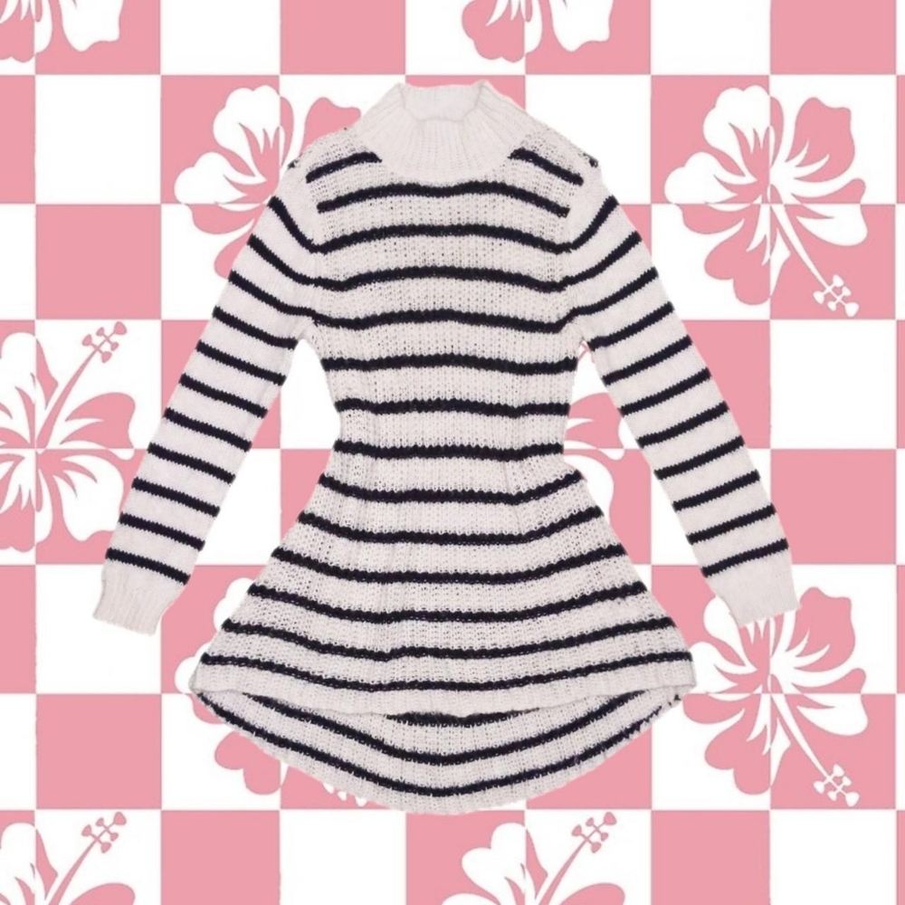 2000s gyaru striped sweater mini dress